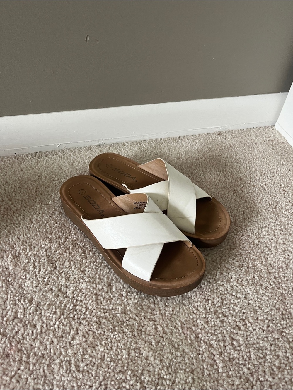 Soda Cream Crisscross Platform Slide Sandals with Brown Footbed